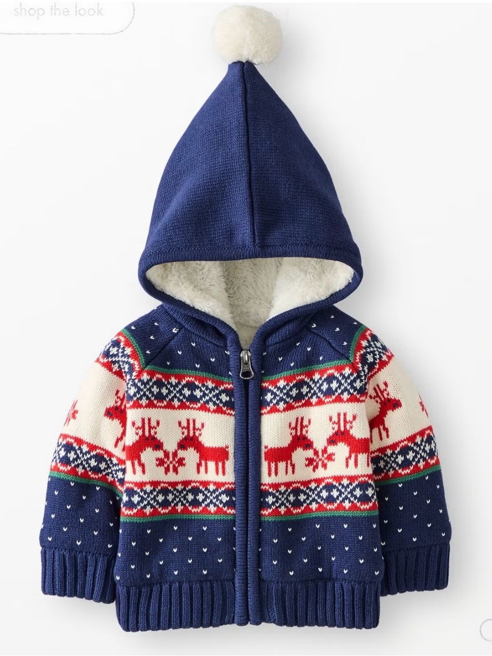 Hanna Andersson Navy, Red & Cream Reindeer Zip Hooded Sweater Jacket